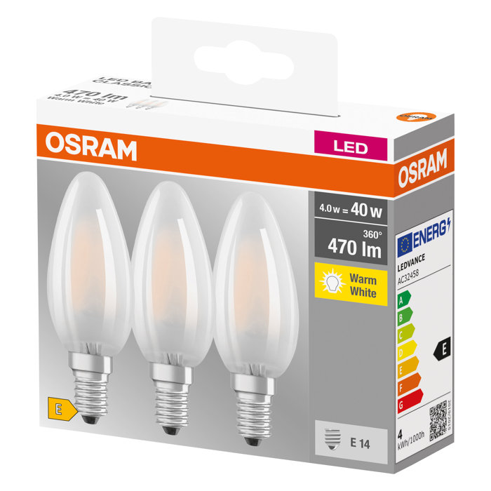 Osram LED Base kertepære E14 4 W 3-pak